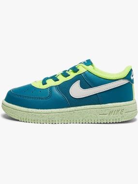 Nike Kids Force 1 Crater Classic-Teal & Neon Lime Low-Top Sneaker size 9C